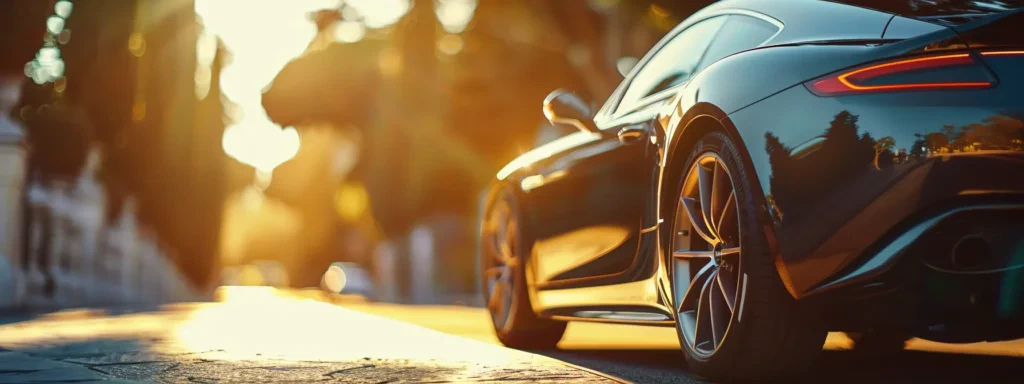 a gleaming new car, its surface radiating with a vibrant, deep shine, is showcased under soft daylight, highlighting the flawless, protective ceramic coating that enhances its sleek design and paintwork.