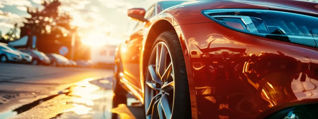 a gleaming new car stands under a bright sun, showcasing contrasting shiny surfaces—one side coated in sleek, vibrant ceramic and the other in a rich, lustrous wax, highlighting the battle of automotive protection.