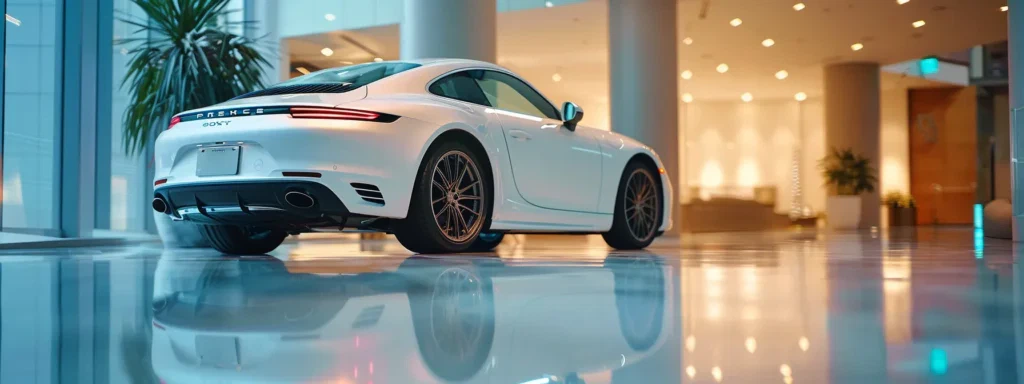 a gleaming, pristine vehicle is showcased under soft, natural lighting, highlighting the flawless surface protected by a transparent paint protection film that enhances its modern design and resale value.